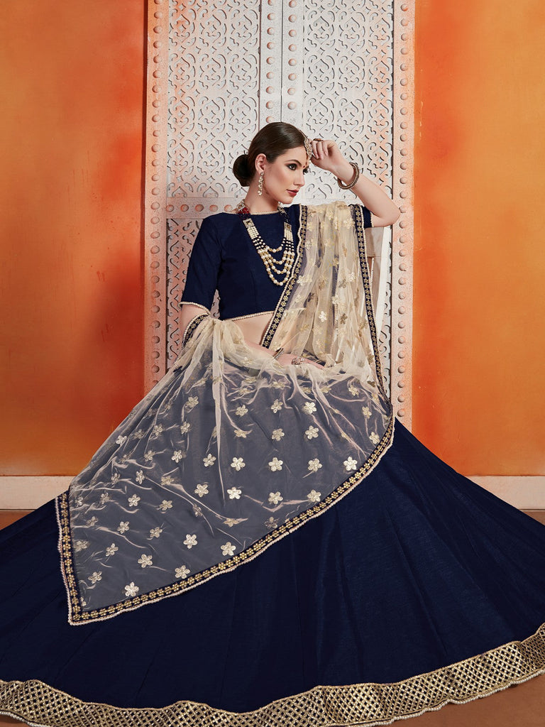 Designer Dark Blue  Semi Stitched Lehenga With  Unstitched Blouse Clothsvilla