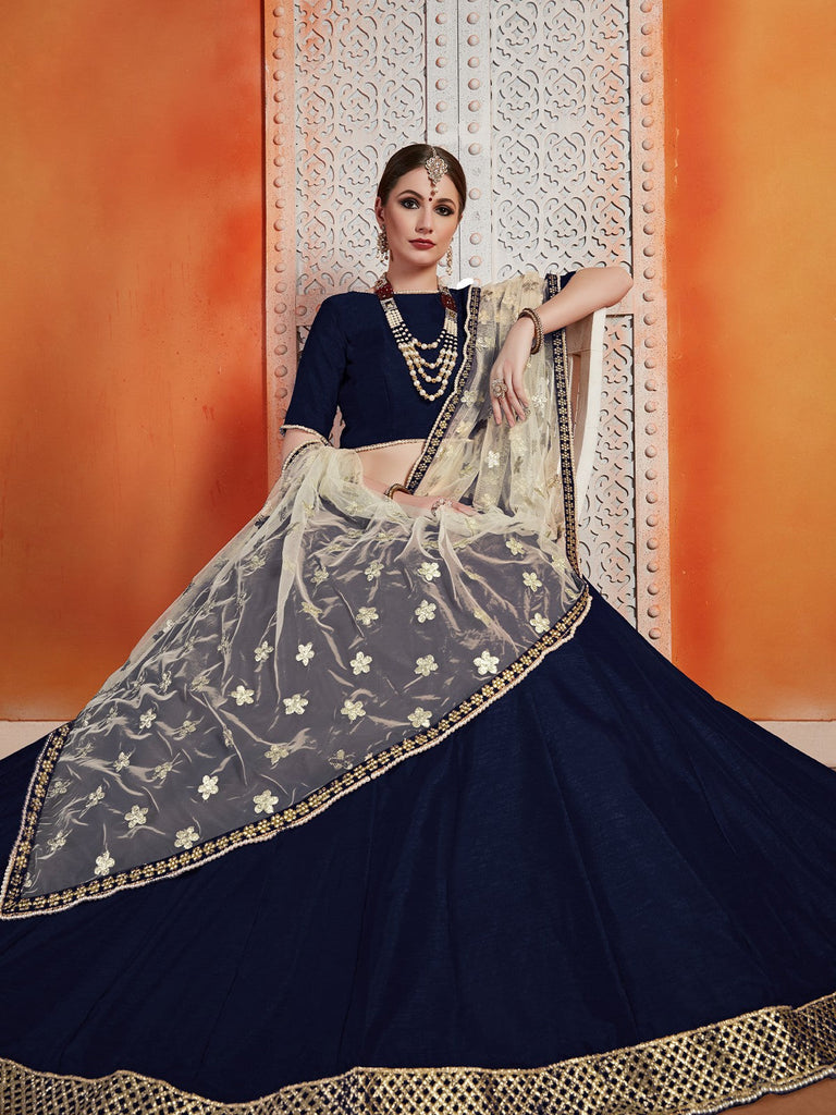 Designer Dark Blue  Semi Stitched Lehenga With  Unstitched Blouse Clothsvilla