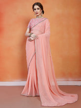 Load image into Gallery viewer, Peach Georgette Saree With Unstitched Blouse Clothsvilla