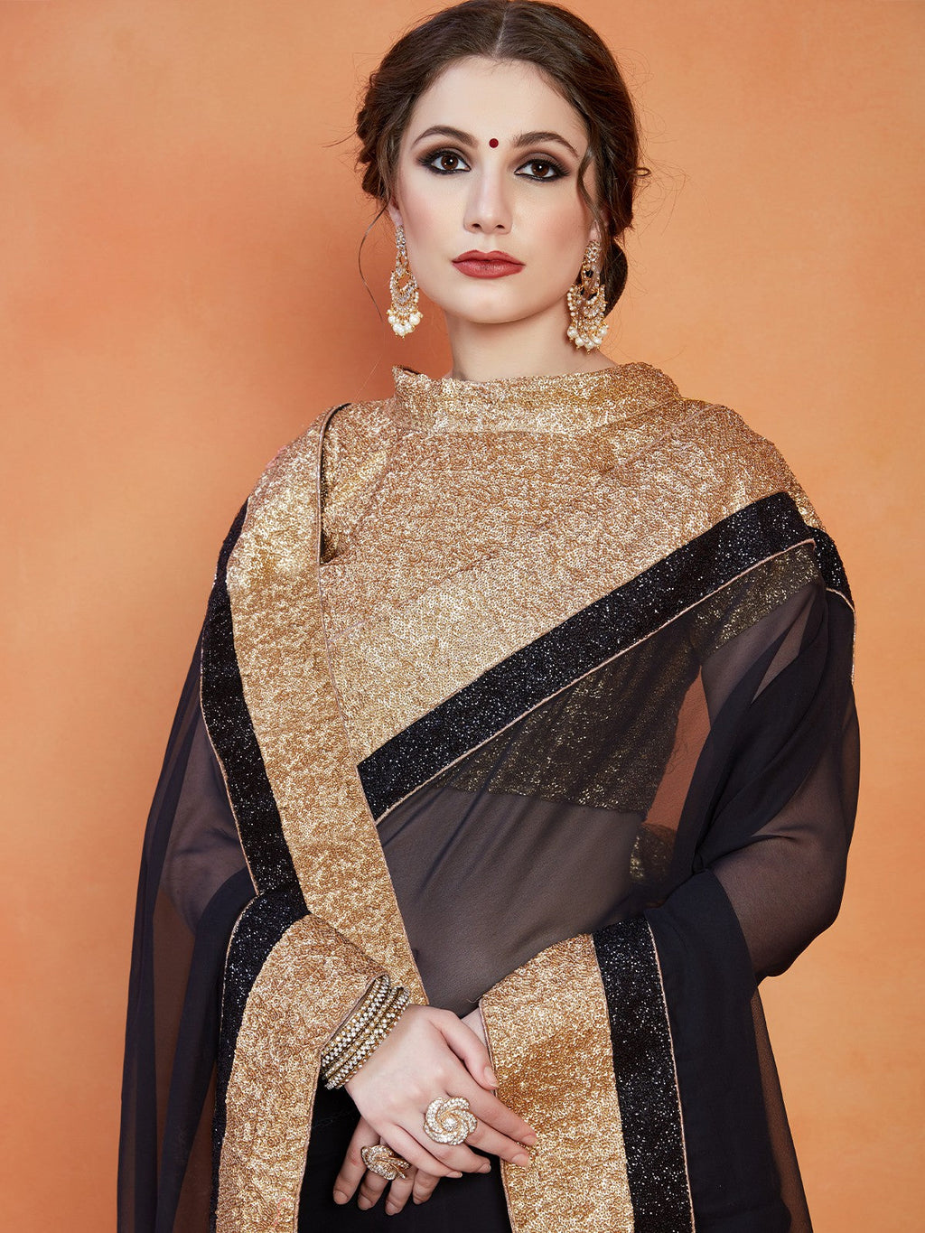 Black Georgette Saree With Unstitched Blouse Clothsvilla