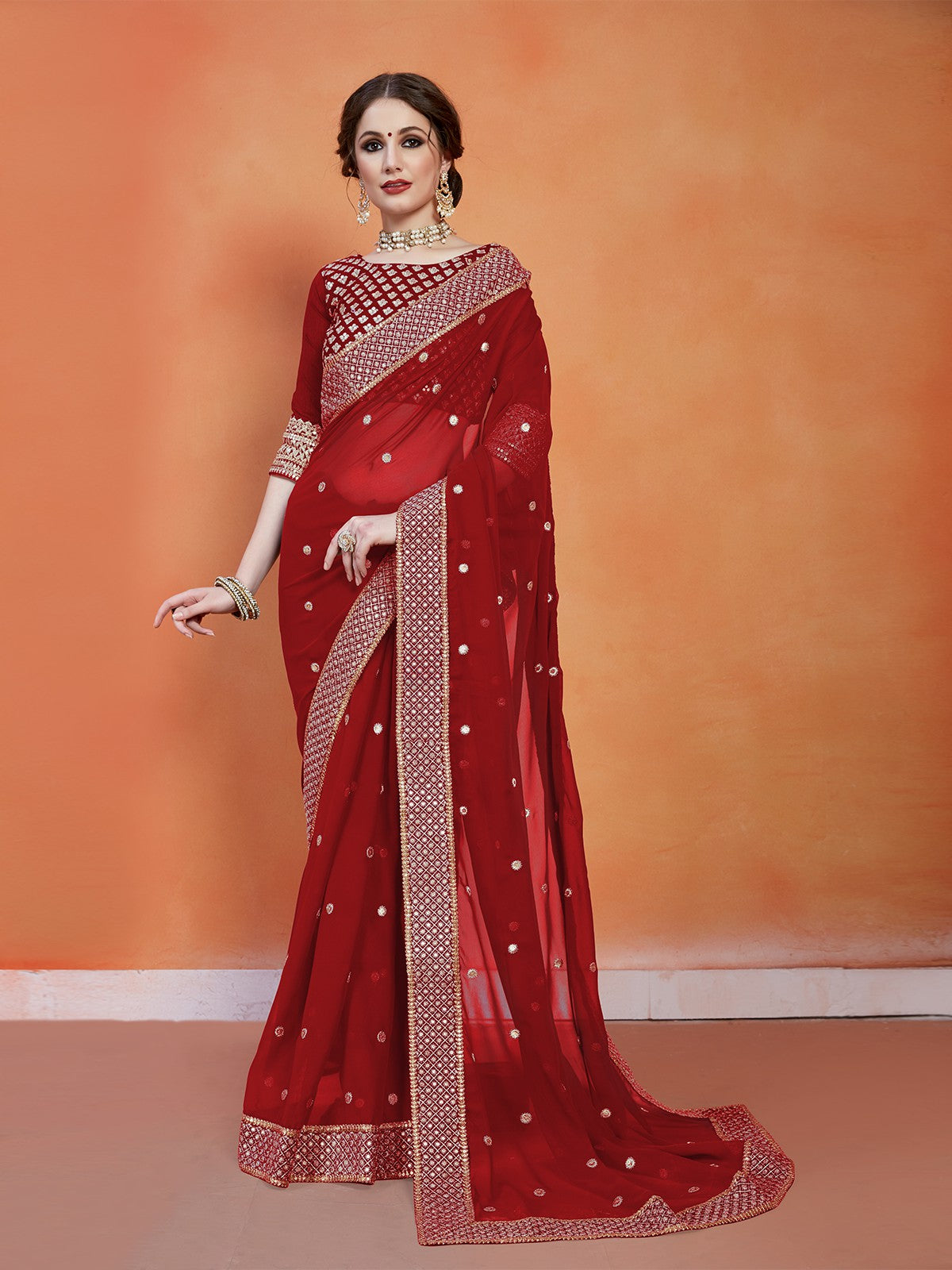 Maroon Georgette Saree With Unstitched Blouse Clothsvilla Main image