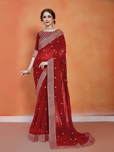 Maroon Georgette Saree With Unstitched Blouse Clothsvilla