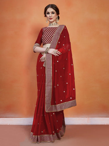 Maroon Georgette Saree With Unstitched Blouse Clothsvilla