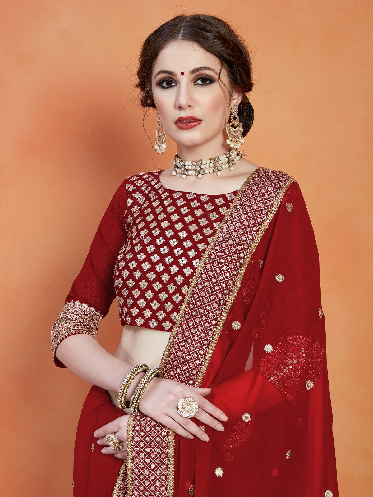 Maroon Georgette Saree With Unstitched Blouse Clothsvilla