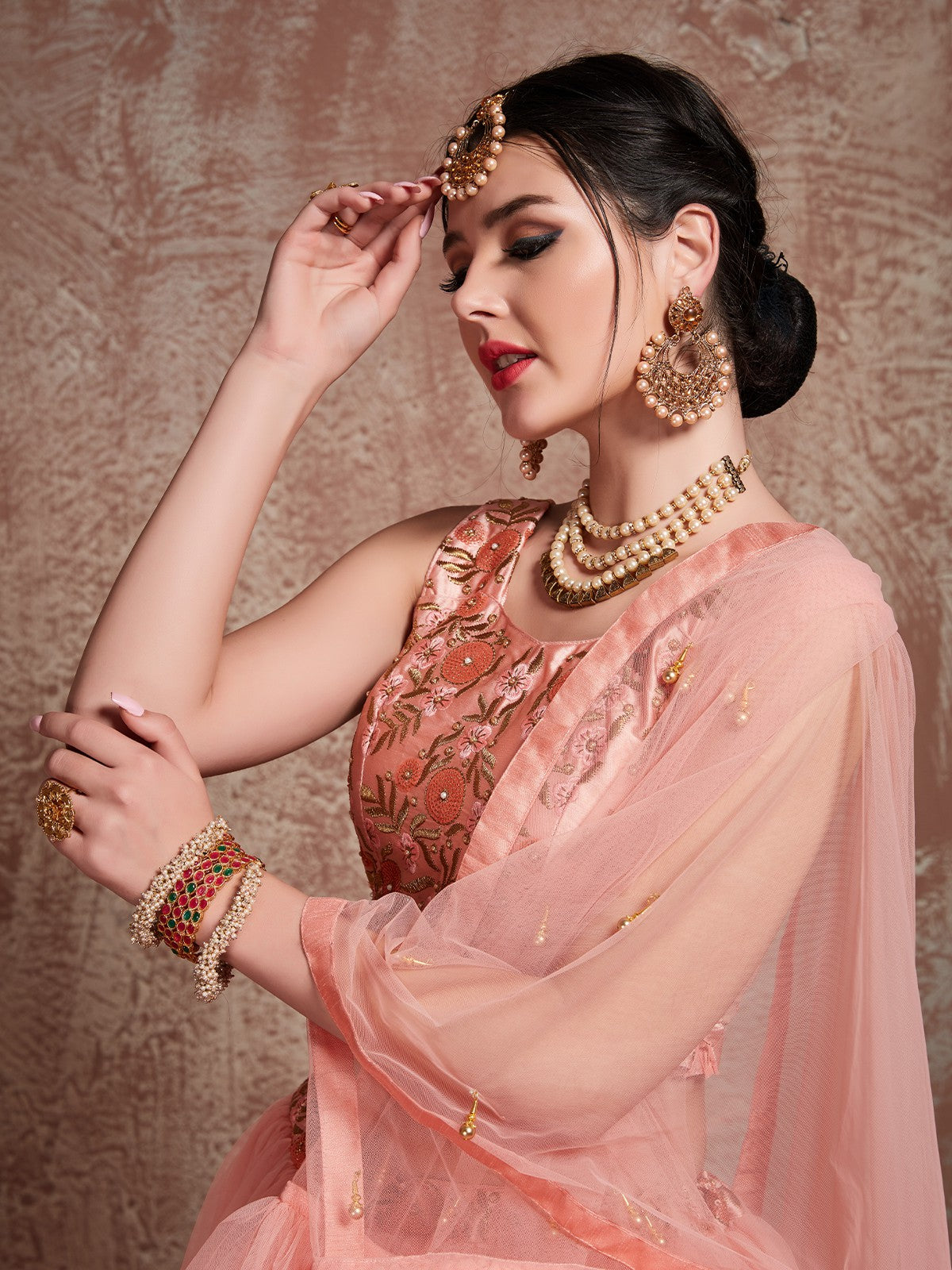 Beautiful Peach Semi Stitched Lehenga With  Unstitched Blouse Clothsvilla