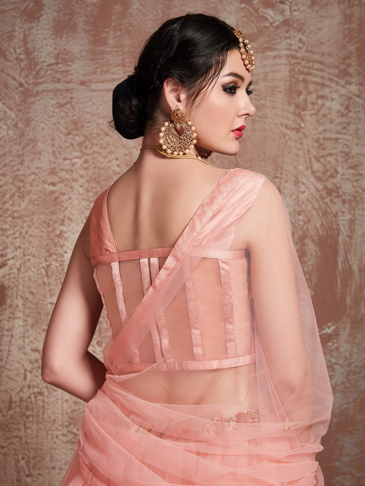Beautiful Peach Semi Stitched Lehenga With  Unstitched Blouse Clothsvilla