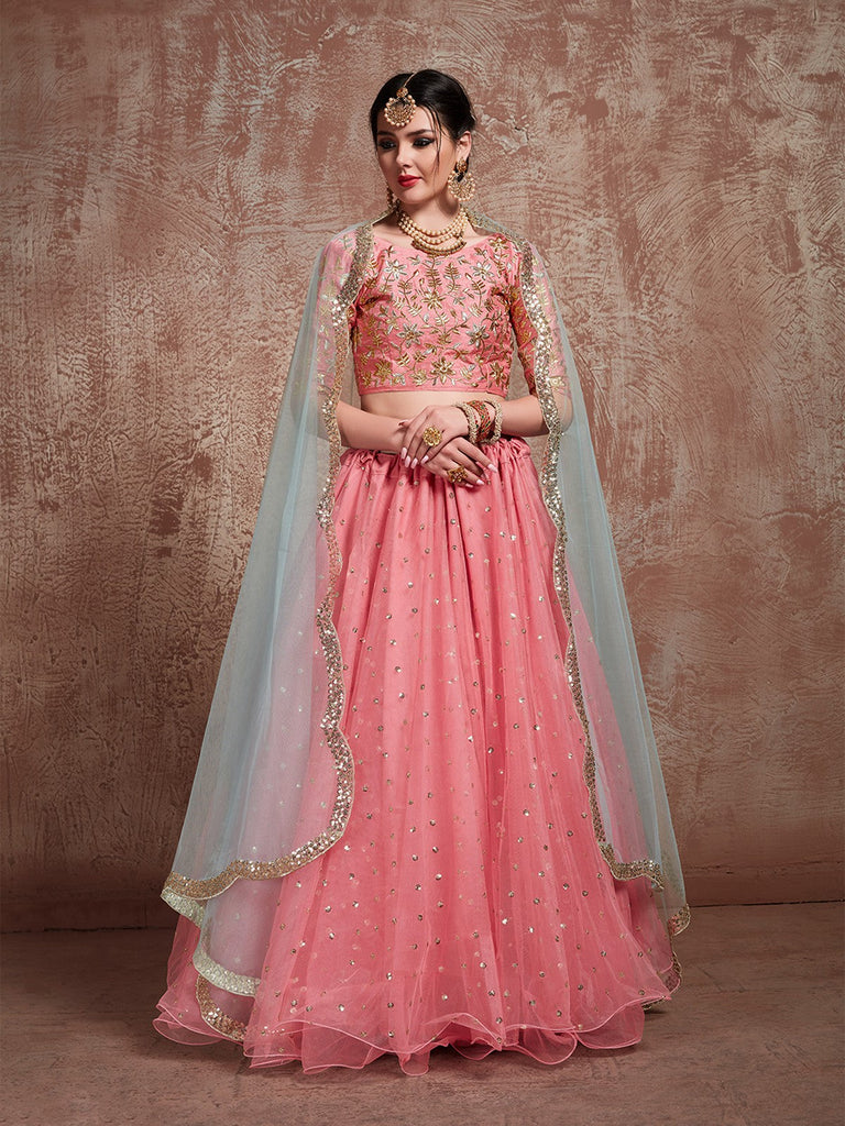 Designer Pink Semi Stitched Lehenga With  Unstitched Blouse Clothsvilla