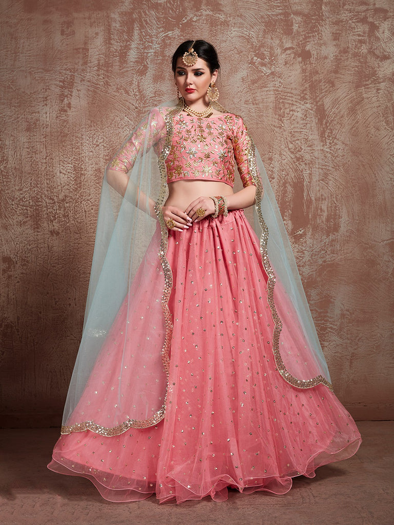 Designer Pink Semi Stitched Lehenga With  Unstitched Blouse Clothsvilla