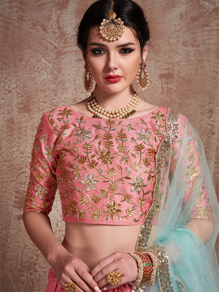 Designer Pink Semi Stitched Lehenga With  Unstitched Blouse Clothsvilla