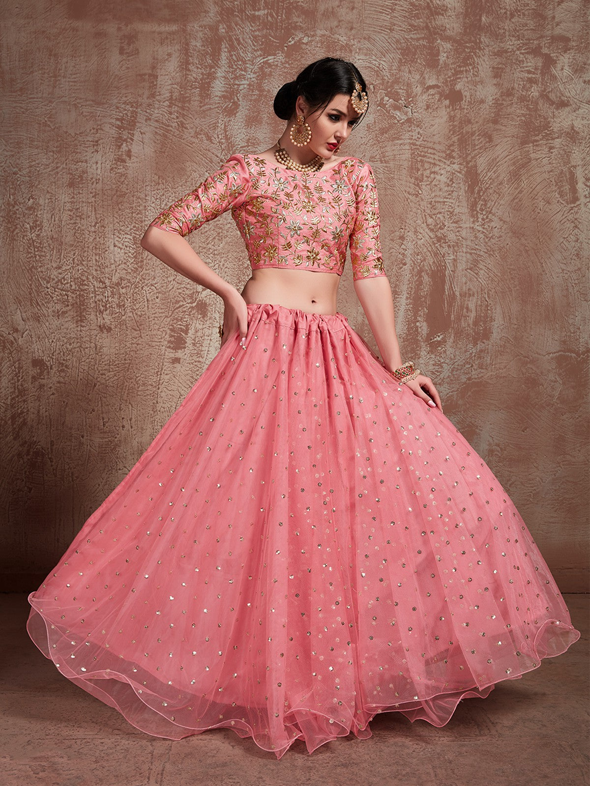 Designer Pink Semi Stitched Lehenga With  Unstitched Blouse Clothsvilla