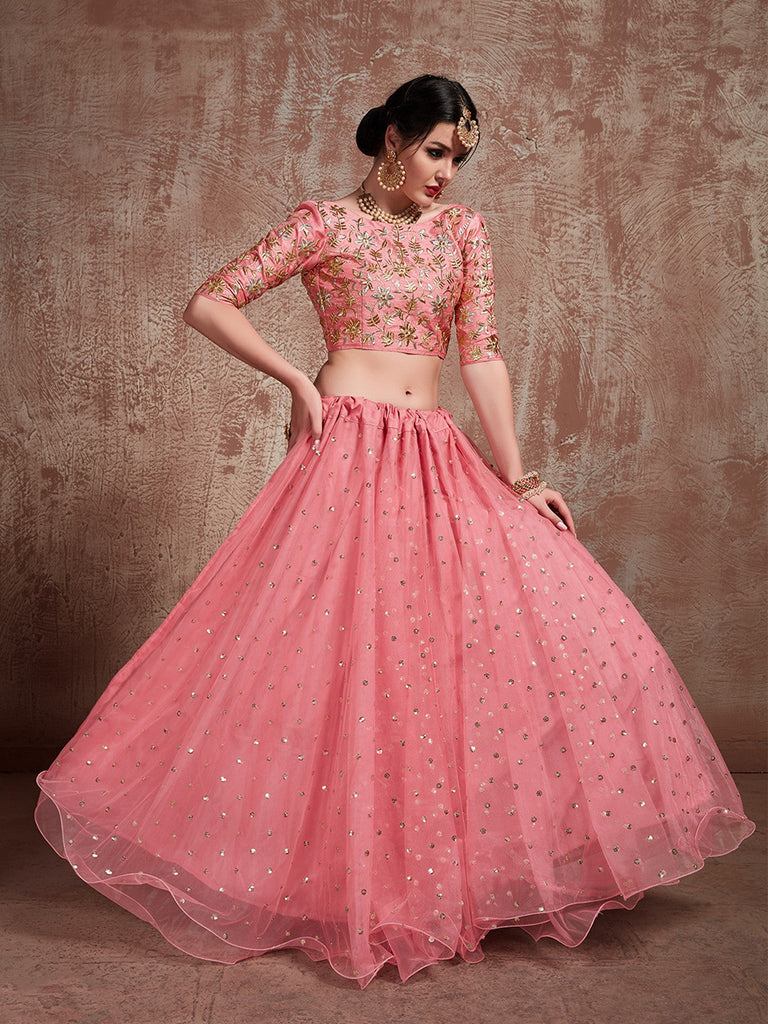 Designer Pink Semi Stitched Lehenga With  Unstitched Blouse Clothsvilla