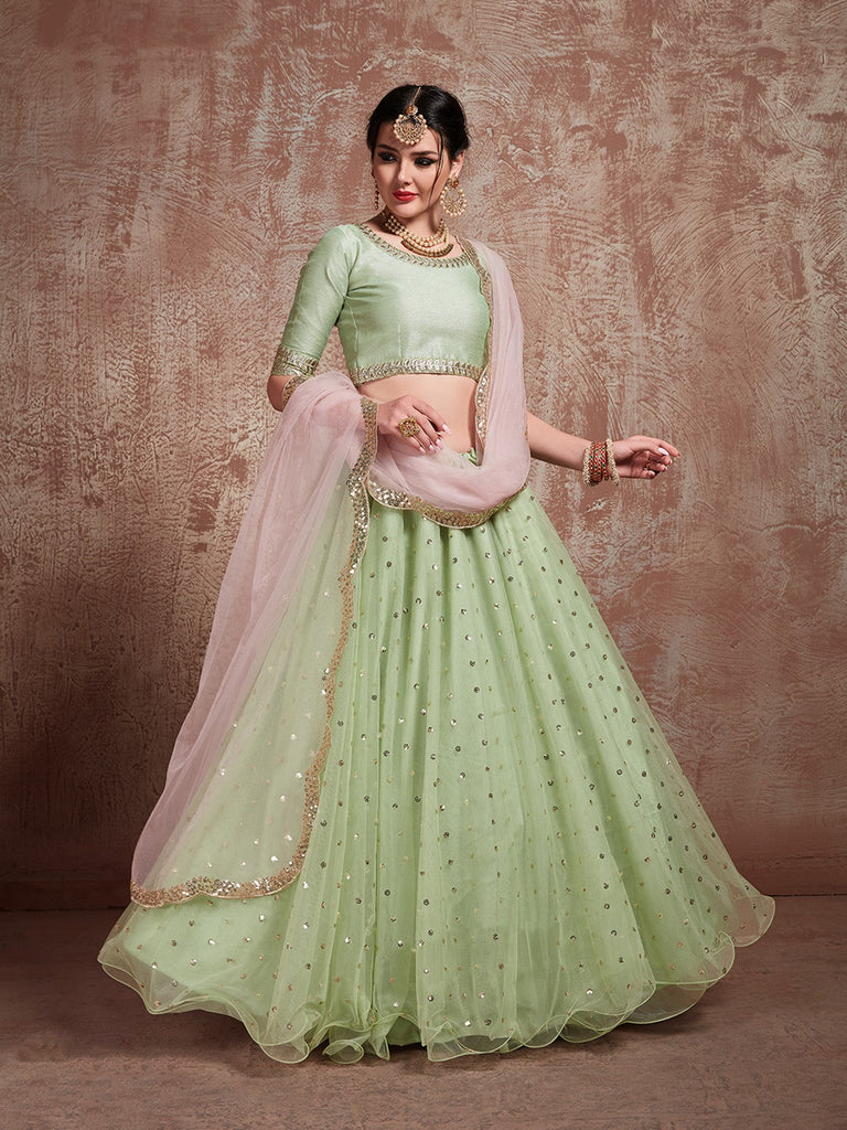 Green Sequins  Sassy Semi Stitched Lehenga With  Unstitched Blouse Clothsvilla