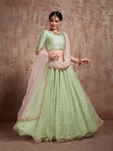 Load image into Gallery viewer, Green Sequins  Sassy Semi Stitched Lehenga With  Unstitched Blouse Clothsvilla