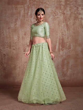 Green Sequins  Sassy Semi Stitched Lehenga With  Unstitched Blouse Clothsvilla