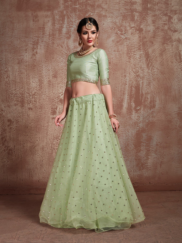 Green Sequins  Sassy Semi Stitched Lehenga With  Unstitched Blouse Clothsvilla