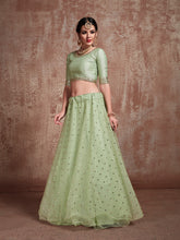 Load image into Gallery viewer, Green Sequins  Sassy Semi Stitched Lehenga With  Unstitched Blouse Clothsvilla