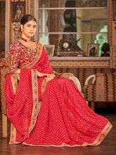 Load image into Gallery viewer, Red Organza Embroidered Saree With Unstitched Blouse Clothsvilla