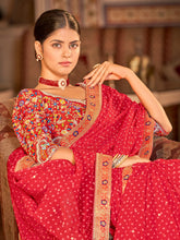 Load image into Gallery viewer, Red Organza Embroidered Saree With Unstitched Blouse Clothsvilla