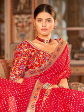 Load image into Gallery viewer, Red Organza Embroidered Saree With Unstitched Blouse Clothsvilla