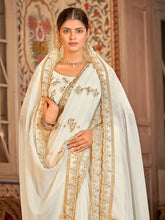 Load image into Gallery viewer, White Organza Embroidered Saree With Unstitched Blouse Clothsvilla