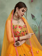 Load image into Gallery viewer, Mustard Color Soft Net Sequins Semi Stitched Lehenga With  Unstitched Blouse Clothsvilla
