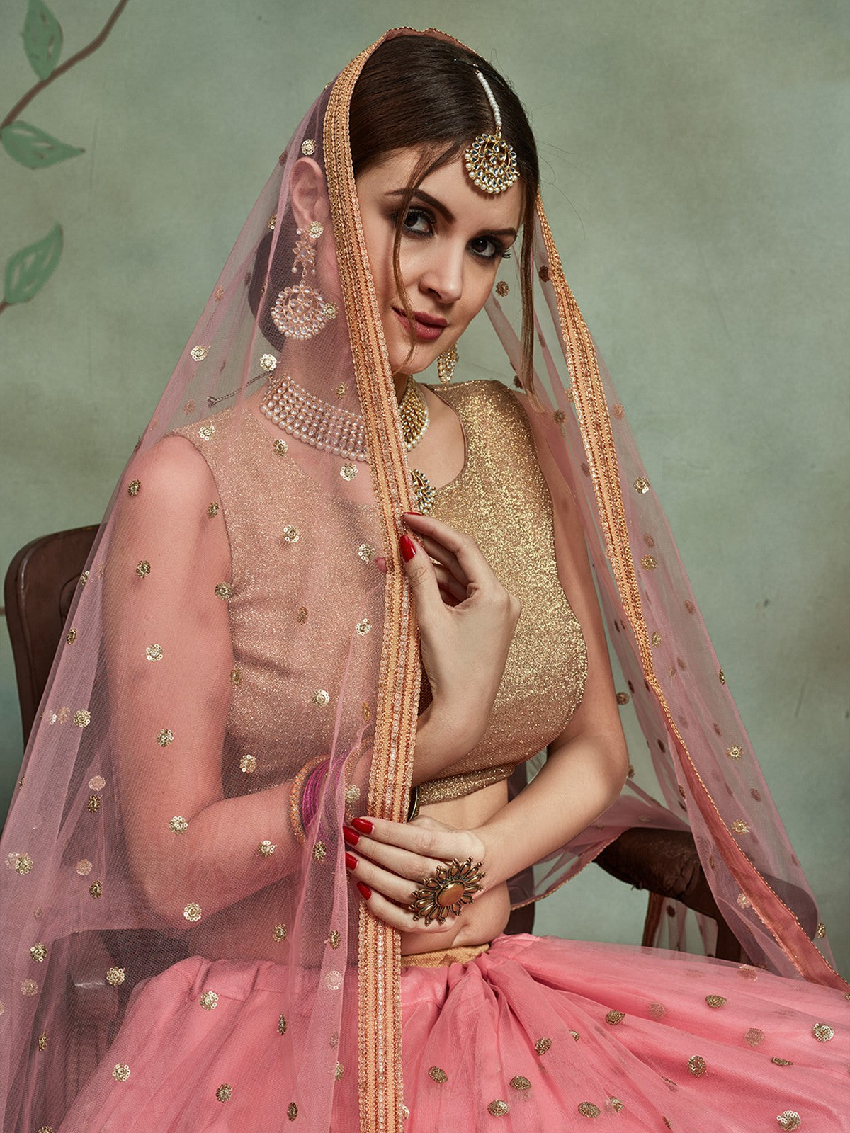 Peach  Soft Net Seqins Semi Stitched Lehenga With  Unstitched Blouse Clothsvilla