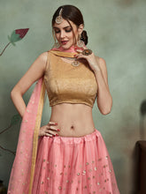 Load image into Gallery viewer, Peach  Soft Net Seqins Semi Stitched Lehenga With  Unstitched Blouse Clothsvilla