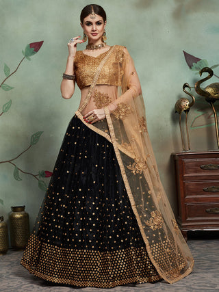 Black Classy Semi Stitched Lehenga With  Unstitched Blouse Clothsvilla