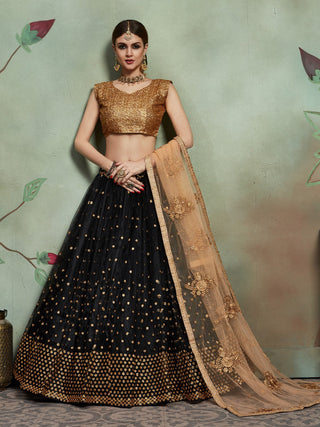 Black Classy Semi Stitched Lehenga With  Unstitched Blouse Clothsvilla