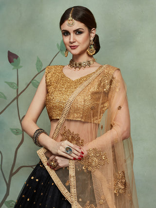 Black Classy Semi Stitched Lehenga With  Unstitched Blouse Clothsvilla