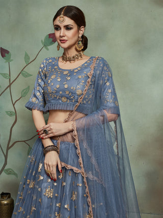 Grey Designer Semi Stitched Lehenga With  Unstitched Blouse Clothsvilla
