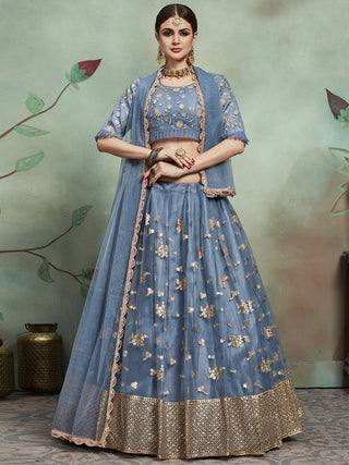 Grey Designer Semi Stitched Lehenga With  Unstitched Blouse Clothsvilla
