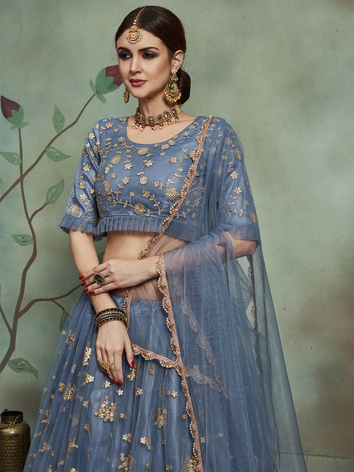 Grey Designer Semi Stitched Lehenga With  Unstitched Blouse Clothsvilla