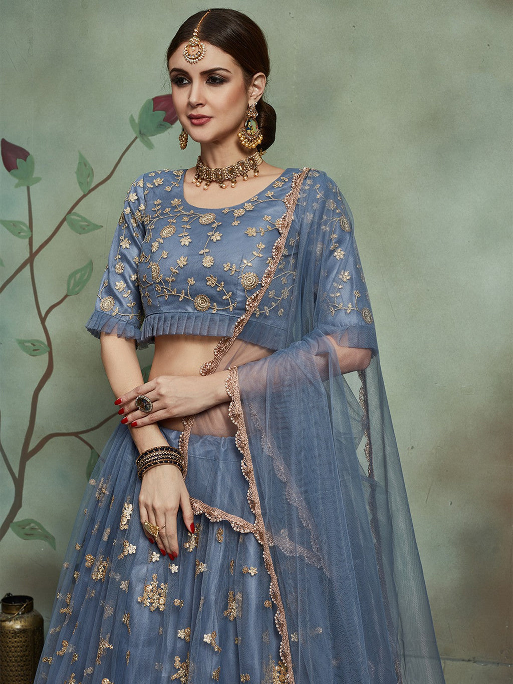 Grey Designer Semi Stitched Lehenga With  Unstitched Blouse Clothsvilla
