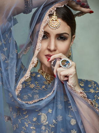 Grey Designer Semi Stitched Lehenga With  Unstitched Blouse Clothsvilla