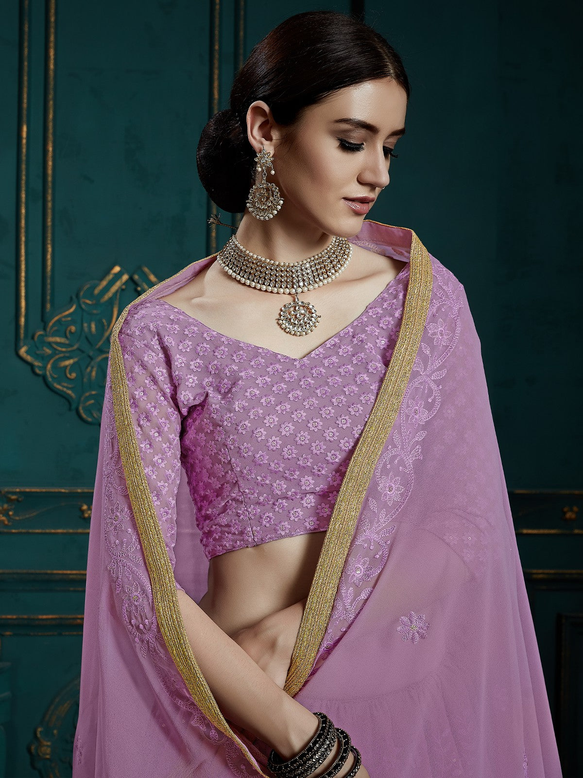 Designer Purple Soft Net   Semi Stitched Lehenga With  Unstitched Blouse Clothsvilla