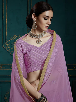 Designer Purple Soft Net   Semi Stitched Lehenga With  Unstitched Blouse Clothsvilla