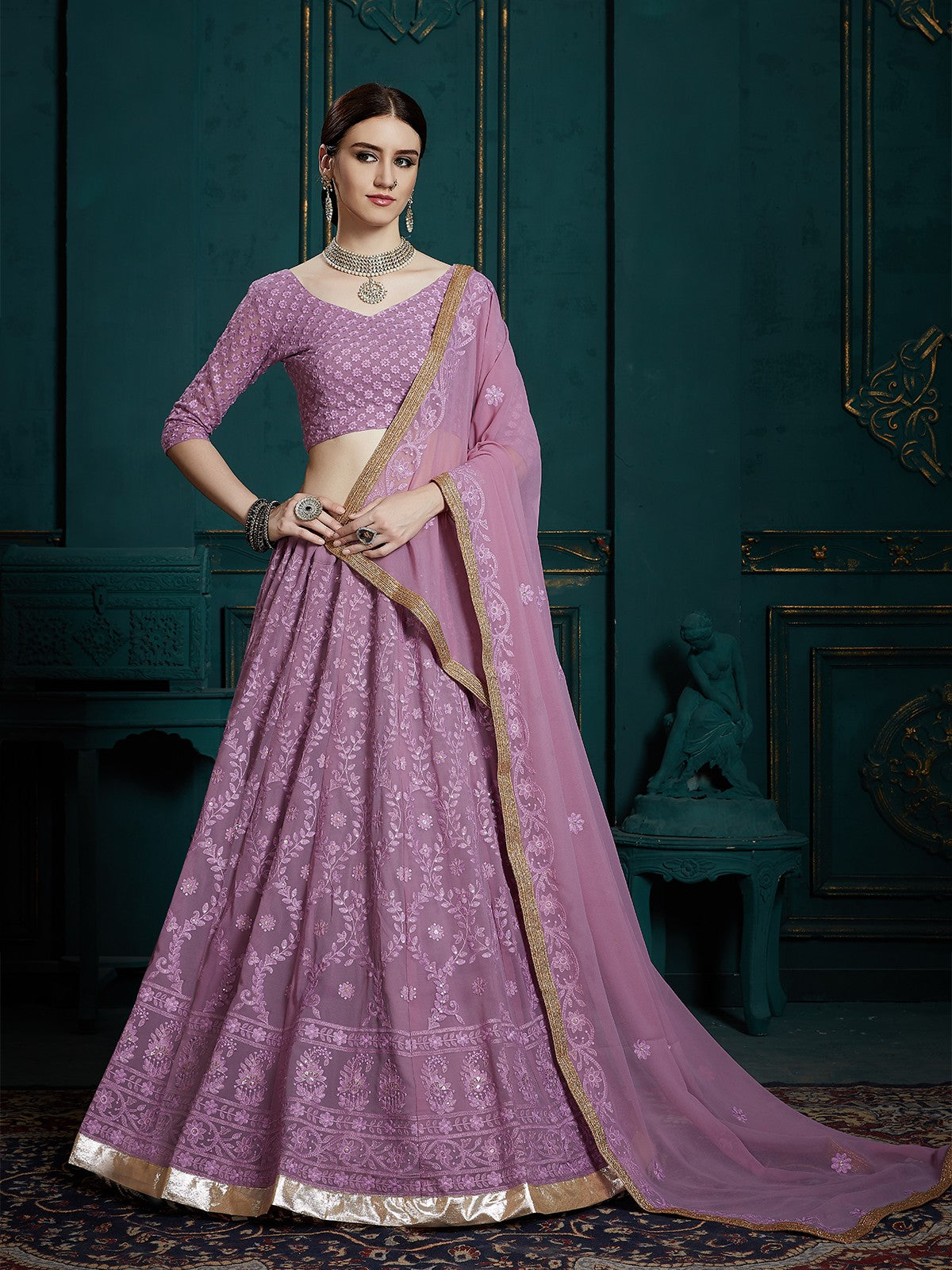 Designer Purple Soft Net   Semi Stitched Lehenga With  Unstitched Blouse Clothsvilla