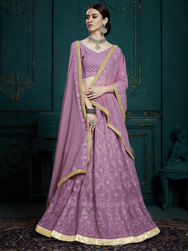 Designer Purple Soft Net   Semi Stitched Lehenga With  Unstitched Blouse Clothsvilla