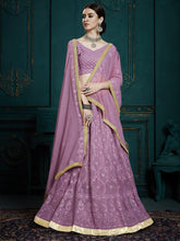 Load image into Gallery viewer, Designer Purple Soft Net   Semi Stitched Lehenga With  Unstitched Blouse Clothsvilla
