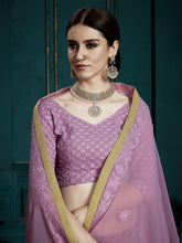 Load image into Gallery viewer, Designer Purple Soft Net   Semi Stitched Lehenga With  Unstitched Blouse Clothsvilla