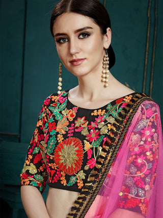 Black Classy Semi Stitched Lehenga With  Unstitched Blouse Clothsvilla