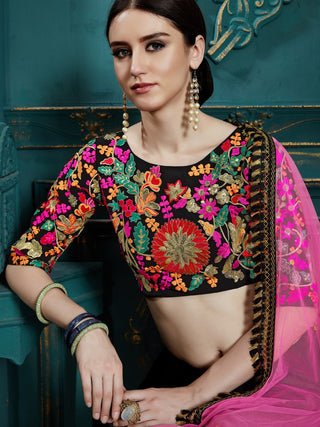 Black Classy Semi Stitched Lehenga With  Unstitched Blouse Clothsvilla