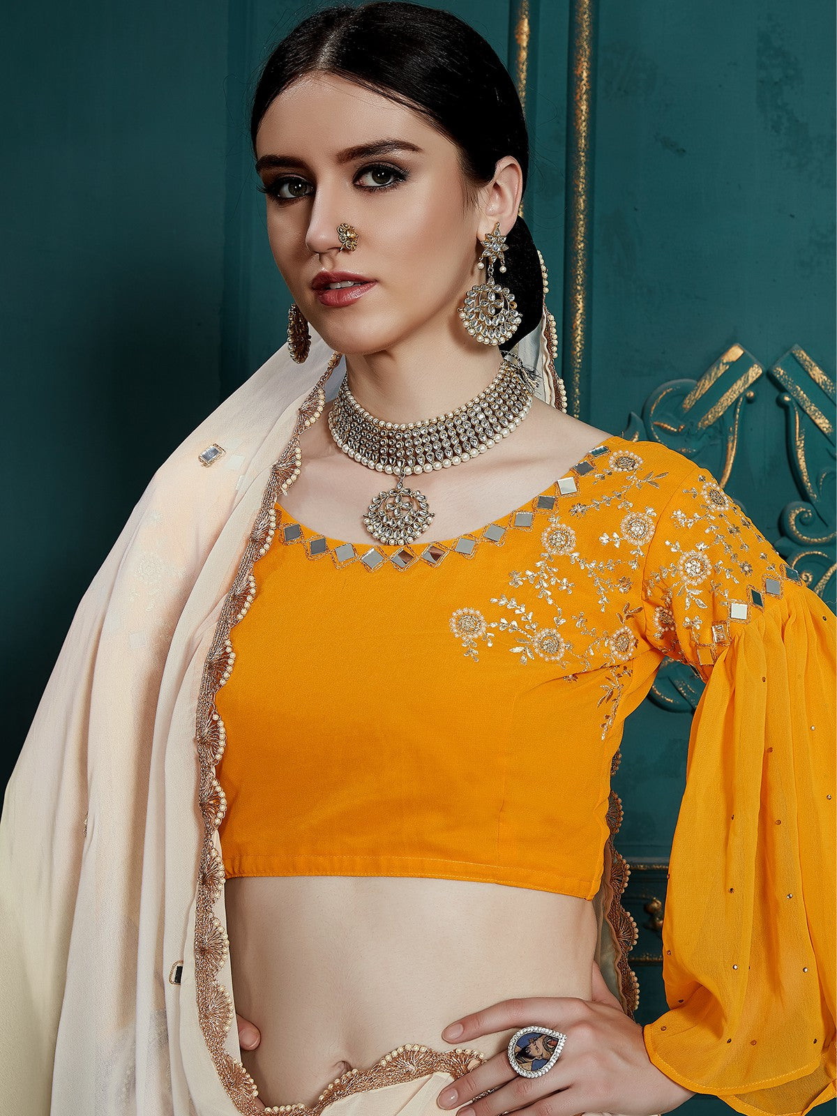 Designer White Semi Stitched Lehenga With  Unstitched Blouse Clothsvilla