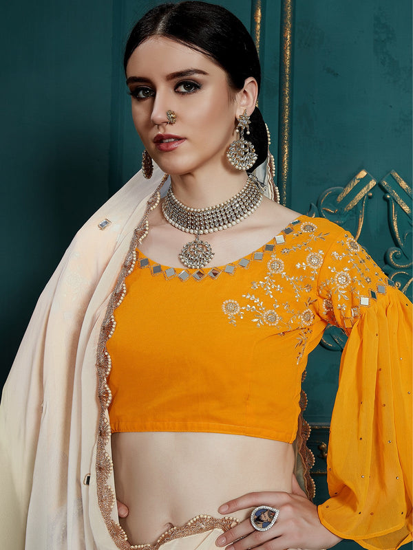 Designer White Semi Stitched Lehenga With  Unstitched Blouse Clothsvilla