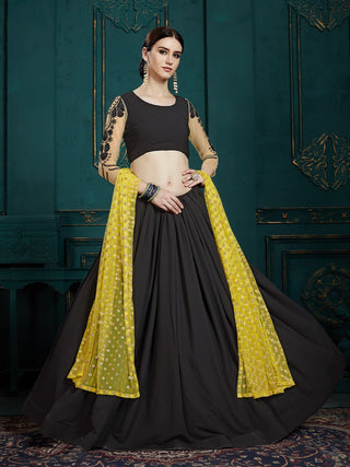 Black Classy Semi Stitched Lehenga With  Unstitched Blouse Clothsvilla