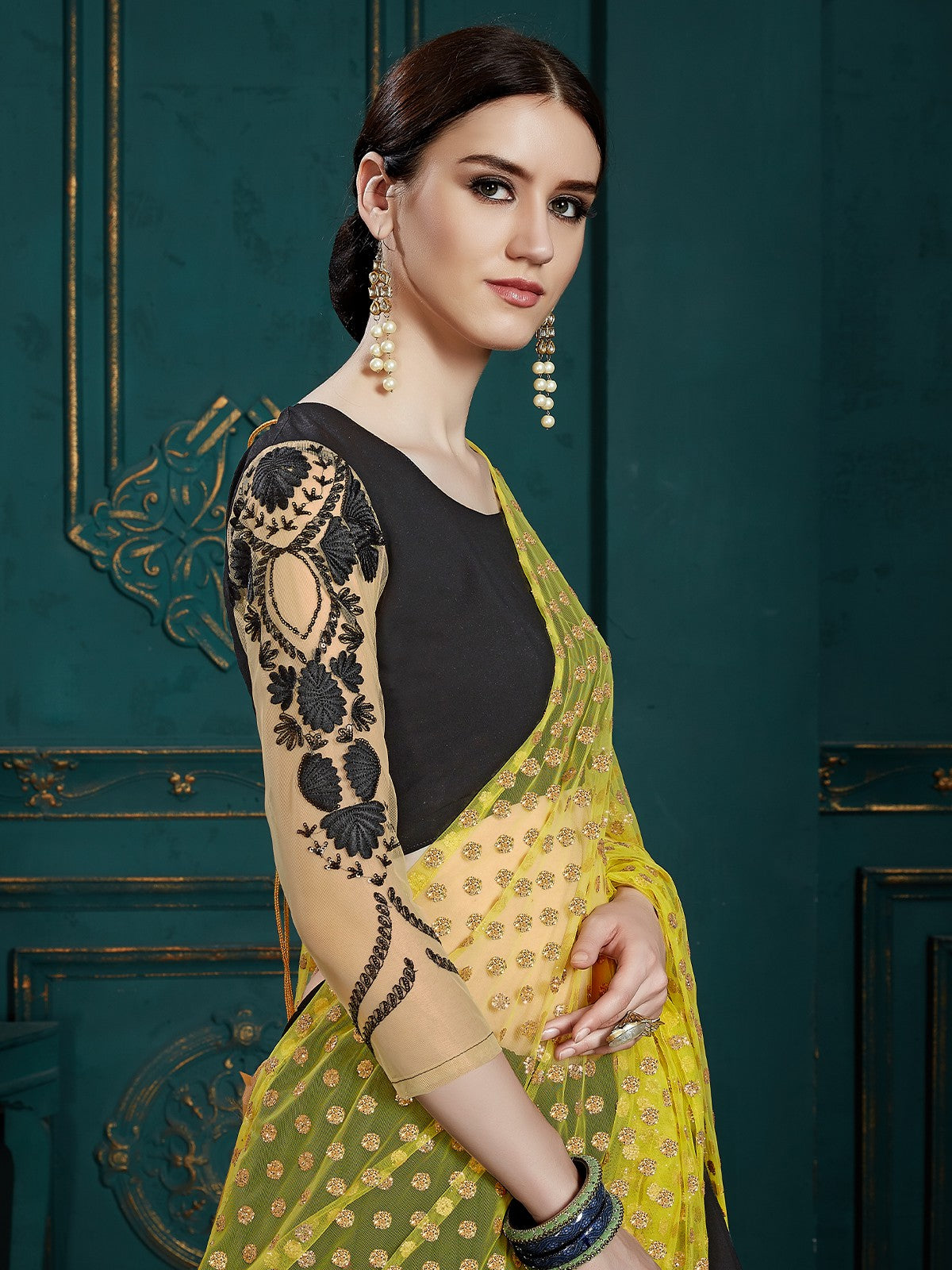 Black Classy Semi Stitched Lehenga With  Unstitched Blouse Clothsvilla