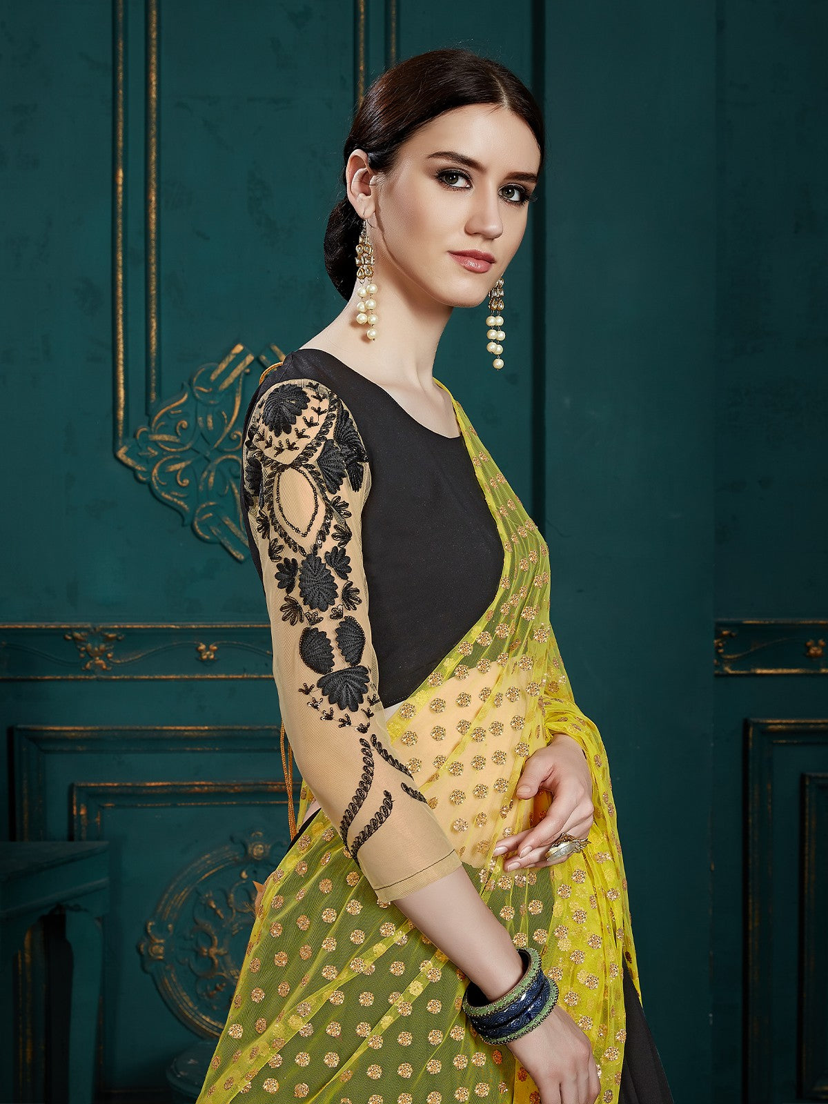 Black Classy Semi Stitched Lehenga With  Unstitched Blouse Clothsvilla