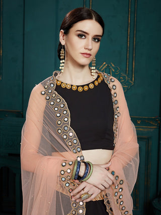 Black Classy Semi Stitched Lehenga With  Unstitched Blouse Clothsvilla