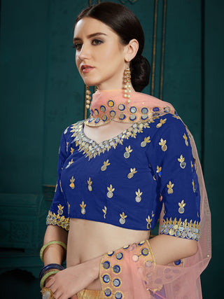 Designer Dark Blue Sequins Semi Stitched Lehenga With  Unstitched Blouse Clothsvilla